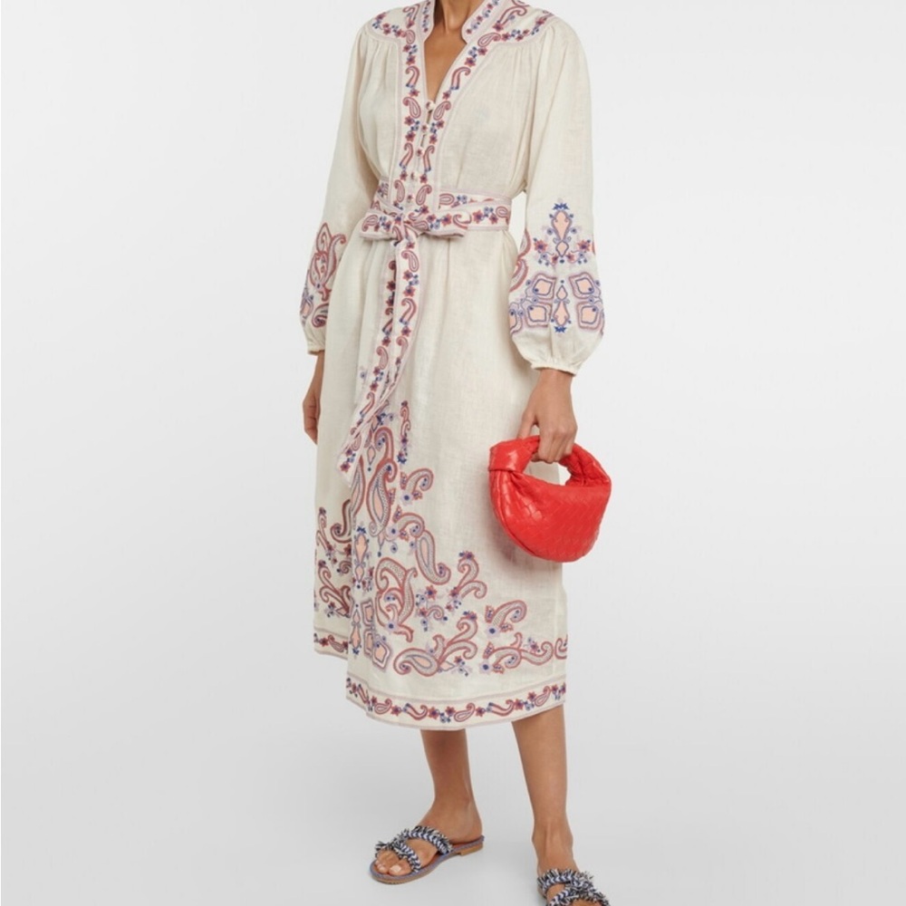 Zimmermann Cream Dress with Red and Blue Embroidery